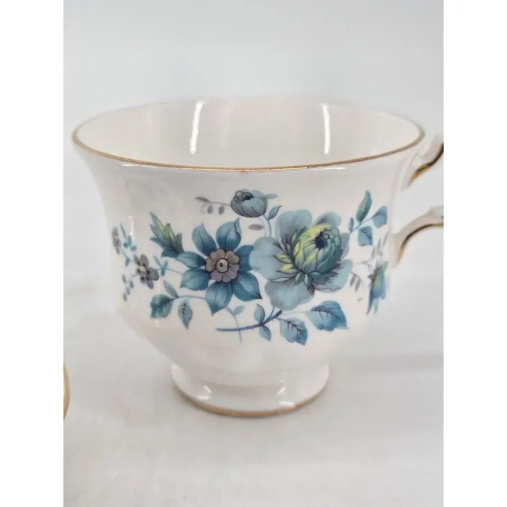 Mid Century 60s Blue Flowers Queen Anne Fine Bone China Tea Cup and Saucer